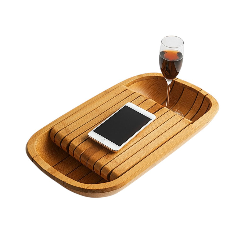 Stavo Bathtub Caddy - Sustainable Natural Bamboo - Professional Grade Expandable Tray - Integrated Tablet & Wine Holder - Non-Slip Structural Design
